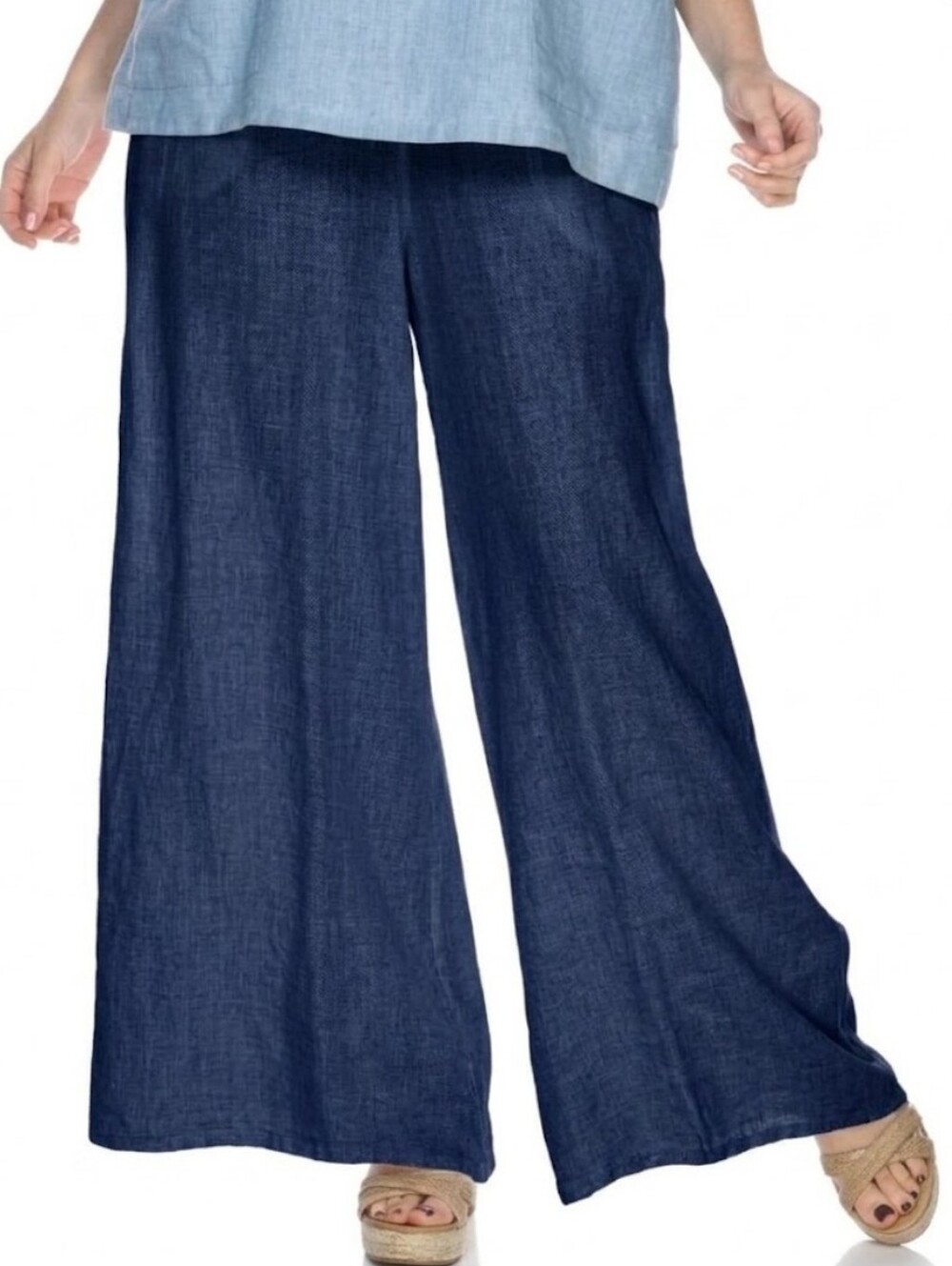 Matchpoint USA Wide Leg Navy Blue Linen Pants Size Large